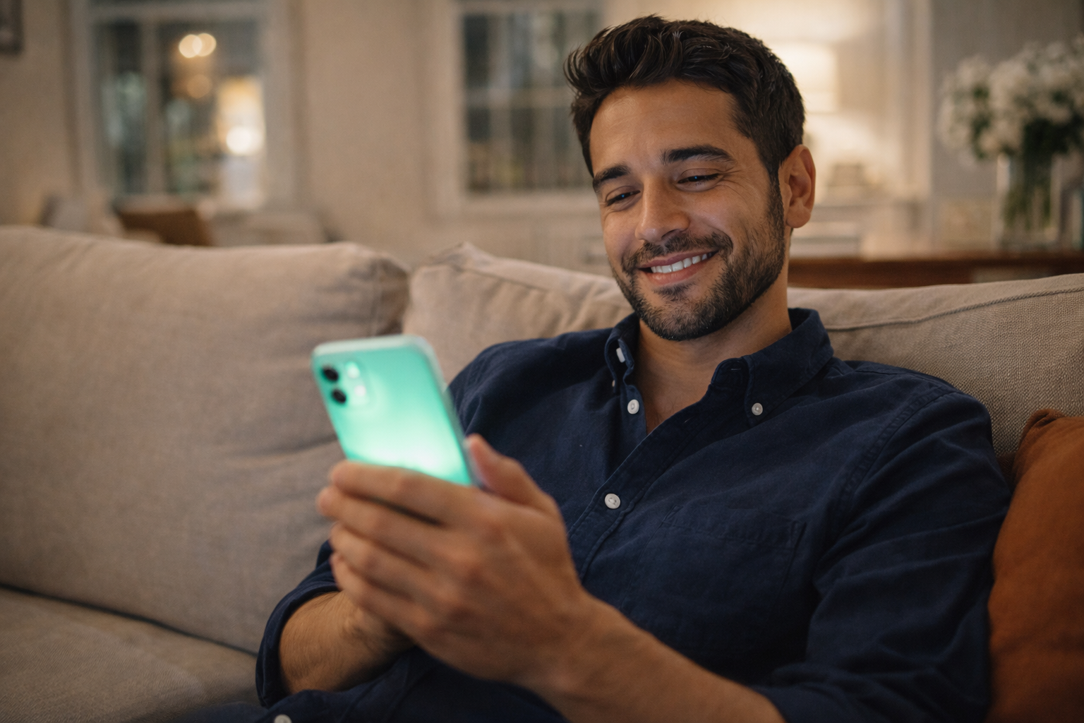 Hombre tranquilo usando AMICA tras enviar su carta de no renovacion de contrato de arrendamiento